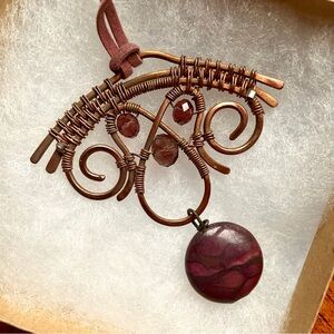 Artisan Copper Wire-Wrapped Pendant Necklace • Burning Man Statement Jewelry